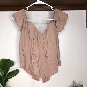 ASTR The Label Womens Dusty Rose Off the Shoulder Embroidered Blouse Size Large